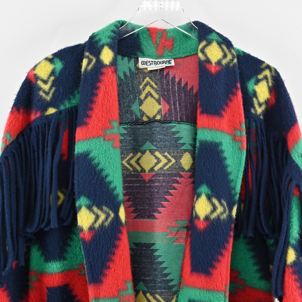 Vtg WESTBOURNE Jacket Womens Size‎ XXL Southwestern Print Fleece Fringe Coatigan - Picture 2 of 12
